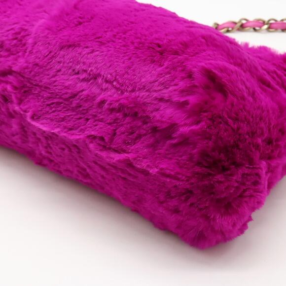 Authentic CHANEL CC Vintage Rabbit Fur Hot Pink Purse Chain Shoulder Bag Y2K - Picture 3 of 13